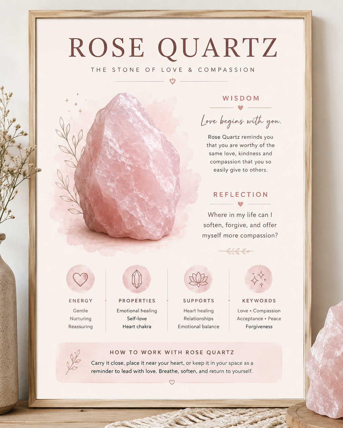 Rose Quartz Printable Wall Art | A Gentle Reminder of Love & Self-Compassion