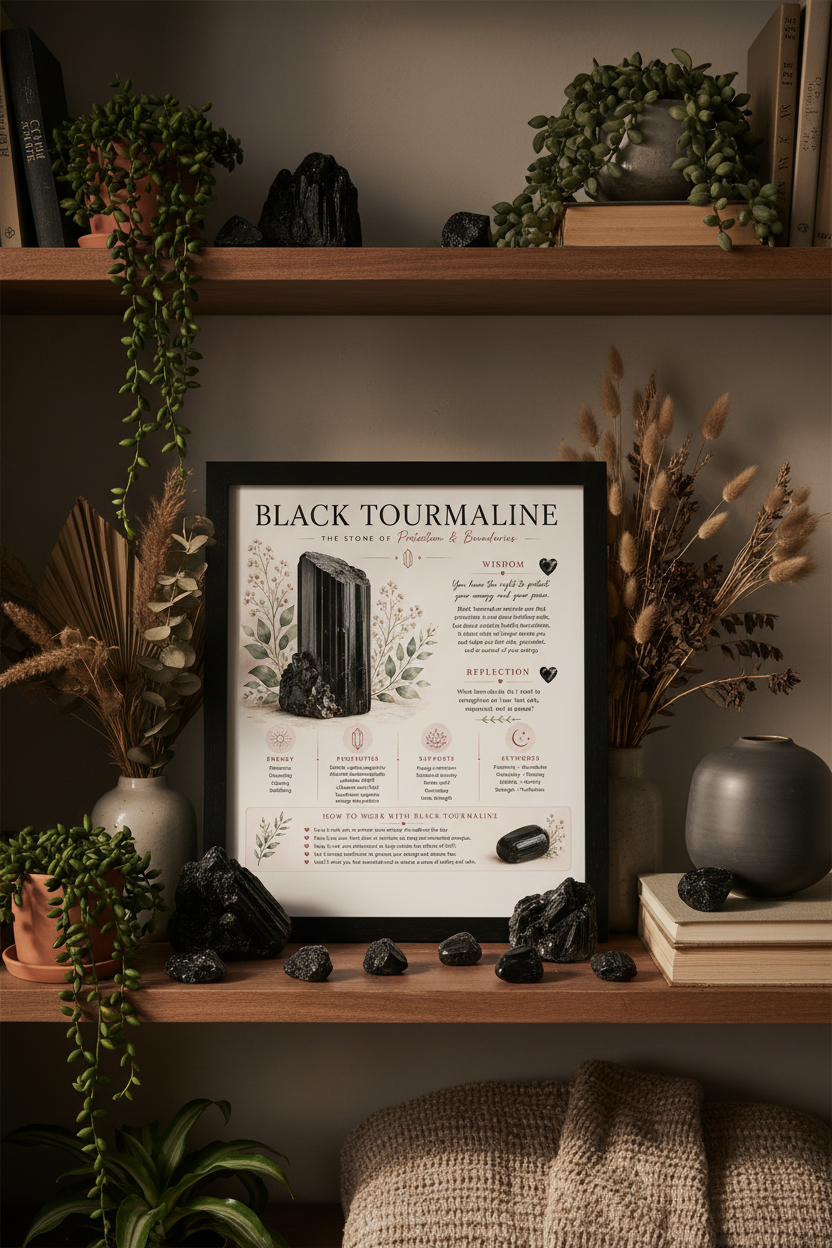 Black Tourmaline Print on Bookshelf