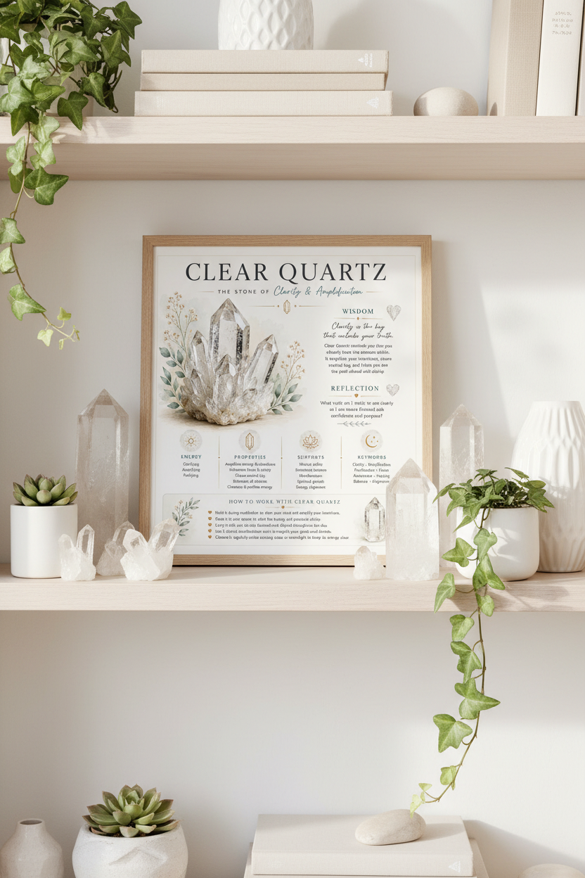 Clear Quartz Print on Bookshelf