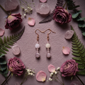 Madagascar Rose Quartz stacked linear earrings moody romantic altar flat lay