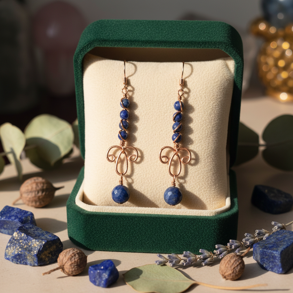 Lapis Lazuli earrings in green velvet jewelry box