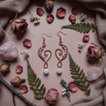 Copper heart rose quartz earrings moody romantic altar