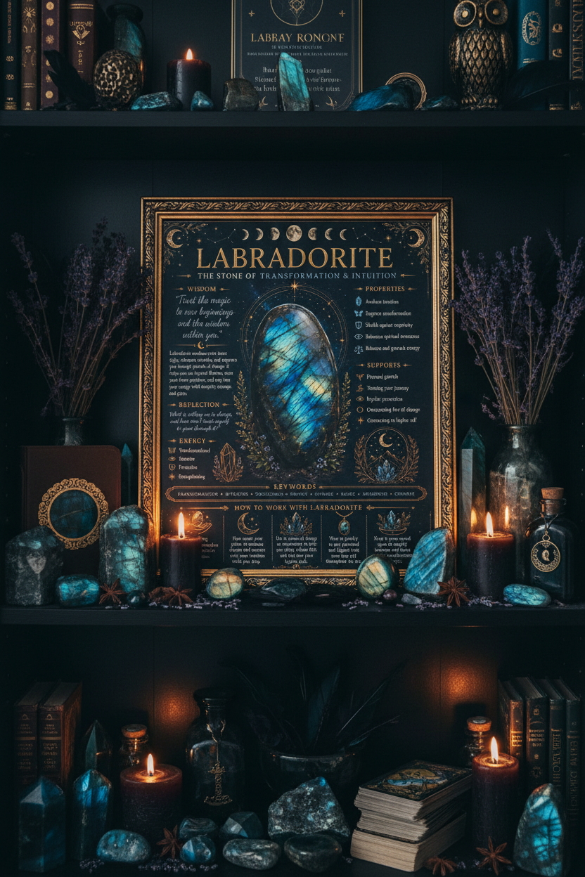 Labradorite Dark Print on Bookshelf