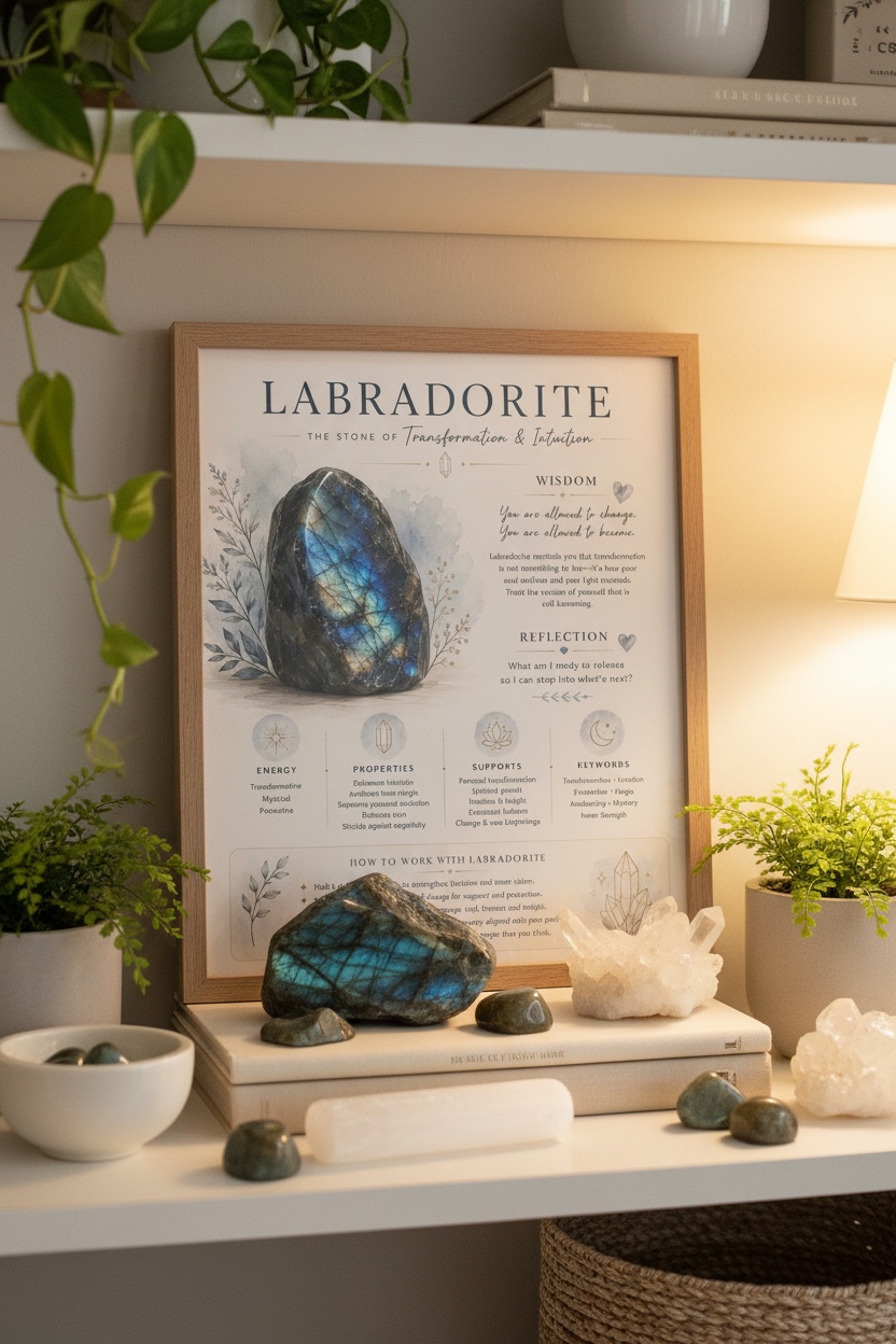 Labradorite Print on Bookshelf