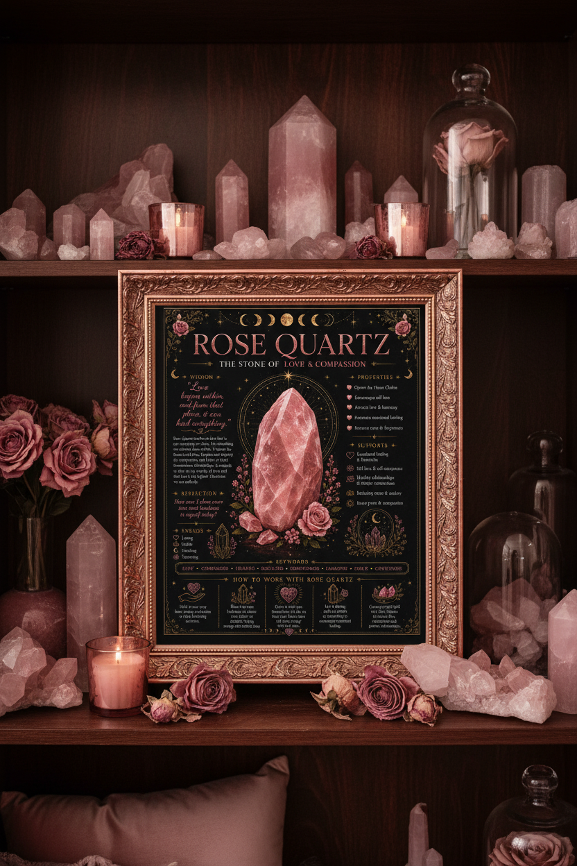 Rose Quartz Print on Bookshelf
